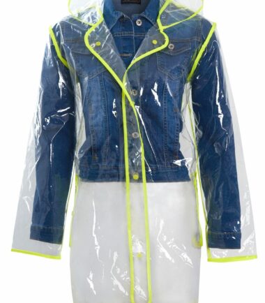 Shelikes Womens Ladies Transparent Clear Black Waterproof Raincoat Rain Mac