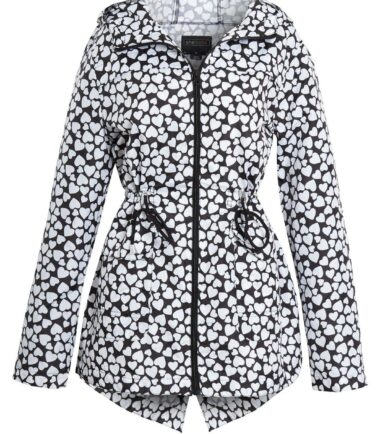 Shelikes Womens Ladies Heart Print Fishtail Monochrome Lightweight Hooded Mac