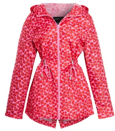 Shelikes Womens Ladies Heart Print Fishtail Monochrome Lightweight Hooded Mac