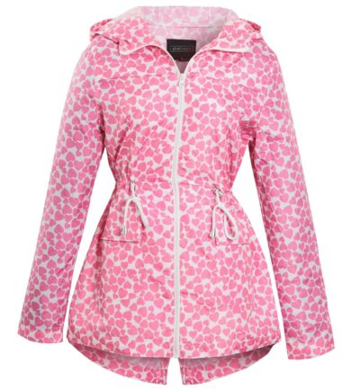 Shelikes Womens Ladies Heart Print Fishtail Monochrome Lightweight Hooded Mac