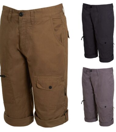 Mens Cotton Cargo Shorts three quarters Turn Up Belted Zip Pockets UK Size