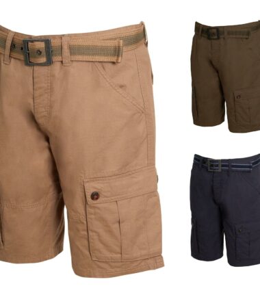 Mens Cotton Cargo Shorts three quarters Turn Up Belted Zip Pockets UK Size