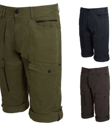 Mens Cotton Cargo Shorts three quarters Turn Up Belted Zip Pockets UK Size
