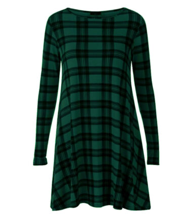 GIRLS SWING DRESS LONG SLEEVE SKATER TOP KIDS PLAIN PRINTED 3-13 YEARS CHRISTMAS