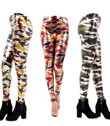 GIRLS ARMY METALLIC LEGGINGS CAMOUFLAGE KIDS FOIL SHINY KIDS CHILDRENS DANCEWEAR