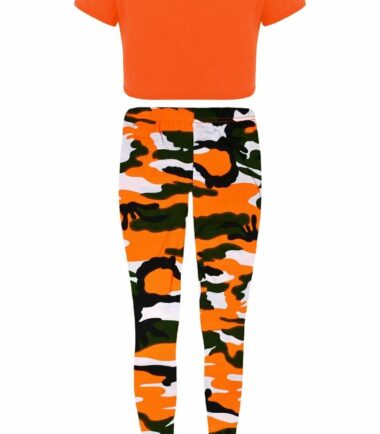 Girls Kids Dance Set Plain Short Sleeve Crop Top Army Leggings Summer 2 Pcs Set