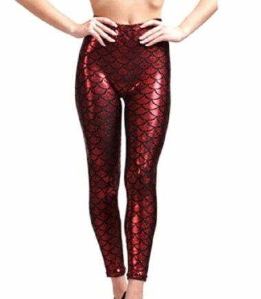 New Womens Holographic Mermaid Fish Scale Print Skinny Metallic Leggings Pants