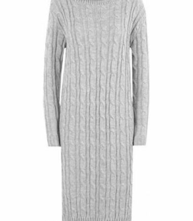 New Womens Cowl Polo High Neck Cable Knitted Long Jumper Bodycon Warm Midi Dress