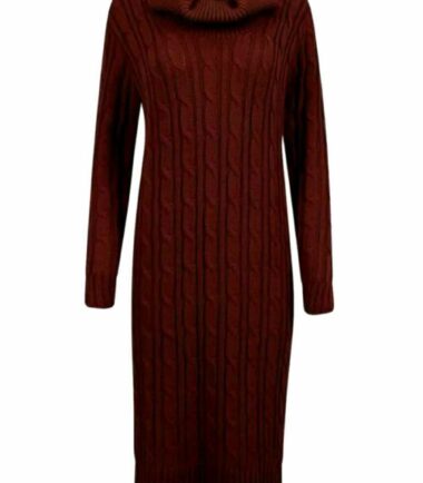 New Womens Cowl Polo High Neck Cable Knitted Long Jumper Bodycon Warm Midi Dress