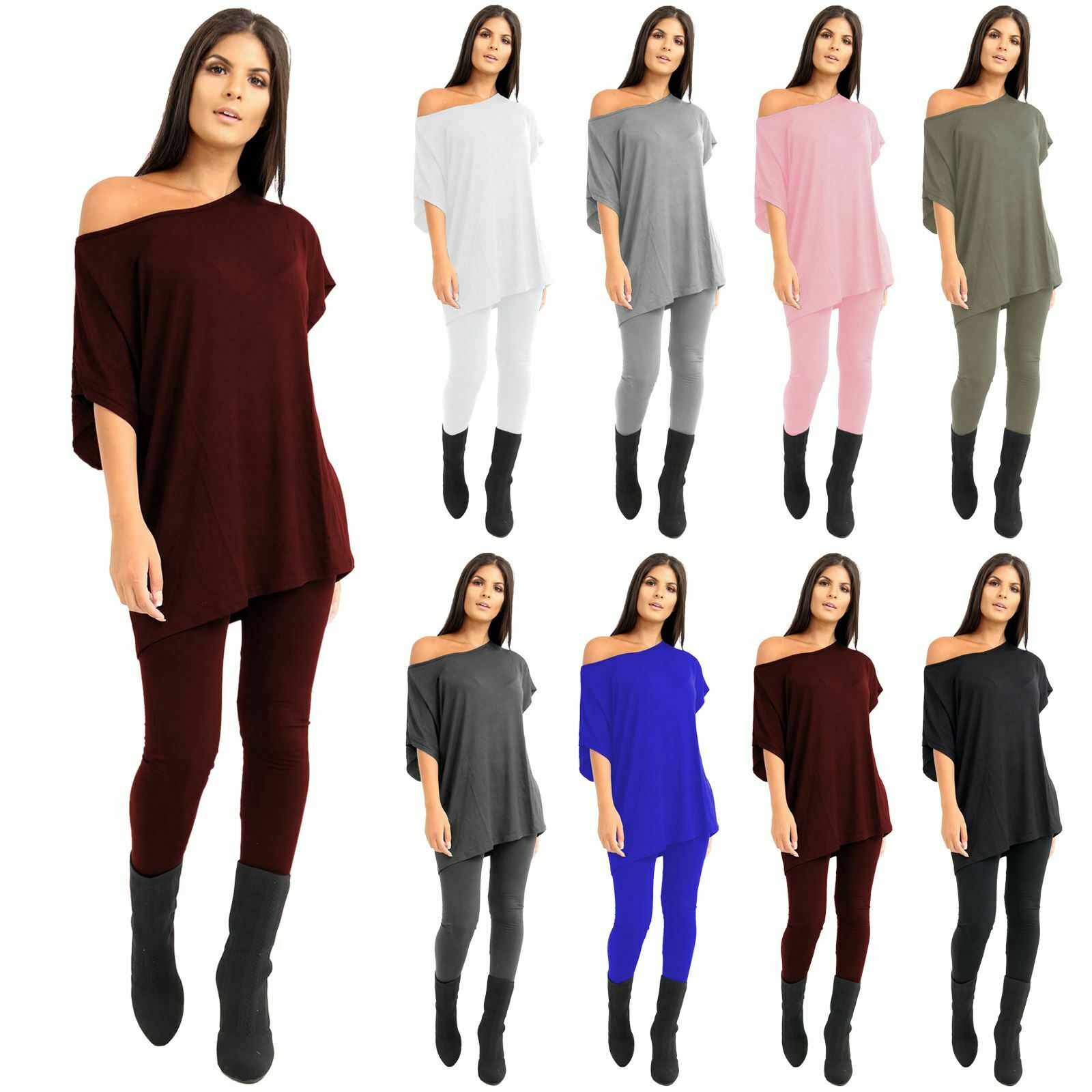 Womens-Off-Shoulder-Baggy-Top-Leggings-Set-Casual-Summer-Loungewear-Tracksuit Womens Off Shoulder Baggy Top Leggings Set Casual Summer Loungewear Tracksuit