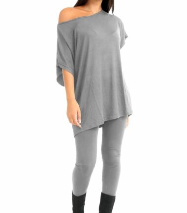 Womens Off Shoulder Baggy Top Leggings Set Casual Summer Loungewear Tracksuit