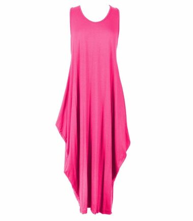 New Womens Italian Lagenlook Tulip Parachute Dress Stretchy Sleeveless Tunic Top