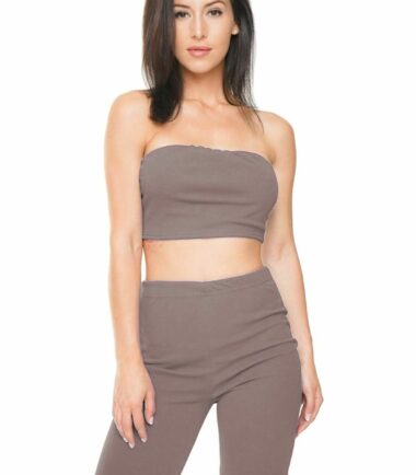 New Womens Plain Bandeau Boobtube Bra Crop Top Cycling Shorts 2 Piece Co-ord Set