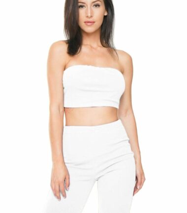 New Womens Plain Bandeau Boobtube Bra Crop Top Cycling Shorts 2 Piece Co-ord Set