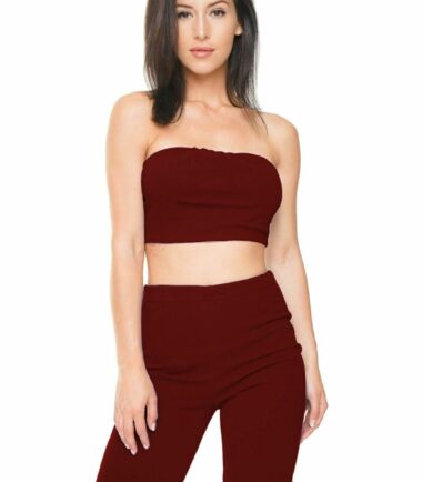 New Womens Plain Bandeau Boobtube Bra Crop Top Cycling Shorts 2 Piece Co-ord Set