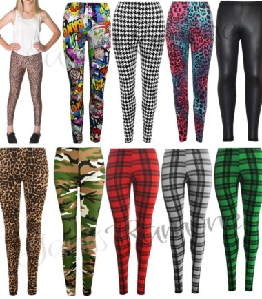New Girls Kids Tartan Check Leopard Pattern Printed Full Length Stretch Leggings