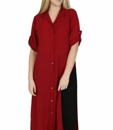 New-Womens-Plain-Crepe-Side-Slit-Button-Collared-Long-Line-Shirt-Midi-Dress-Top New Womens Plain Crepe Side Slit Button Collared Long Line Shirt Midi Dress Top