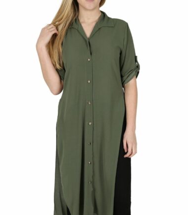 New-Womens-Plain-Crepe-Side-Slit-Button-Collared-Long-Line-Shirt-Midi-Dress-Top New Womens Plain Crepe Side Slit Button Collared Long Line Shirt Midi Dress Top