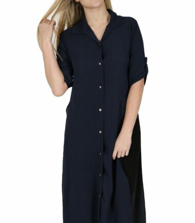 New-Womens-Plain-Crepe-Side-Slit-Button-Collared-Long-Line-Shirt-Midi-Dress-Top New Womens Plain Crepe Side Slit Button Collared Long Line Shirt Midi Dress Top
