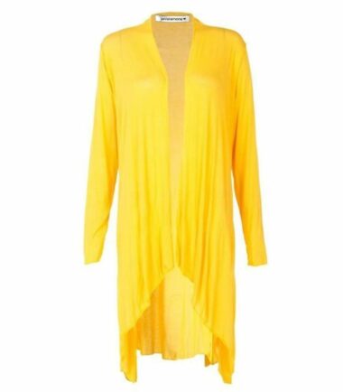 New Womens Plain Long Sleeve Open Front Stretchy Floaty Waterfall Cardigan Top