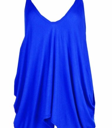 New Womens V Neck Plain Cami Romper Strappy Oversized Lagenlook Baggy Vest Top