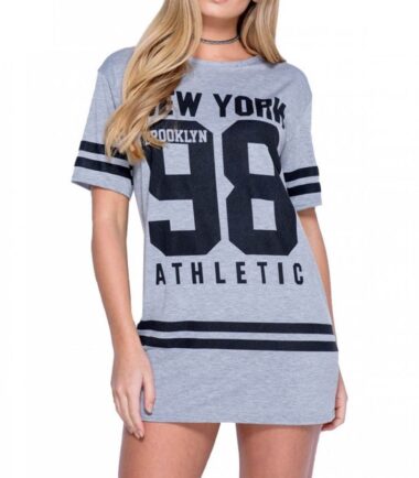 New Womens New York 98 American Varsity Stripe Print Baggy Baseball T-Shirt Top