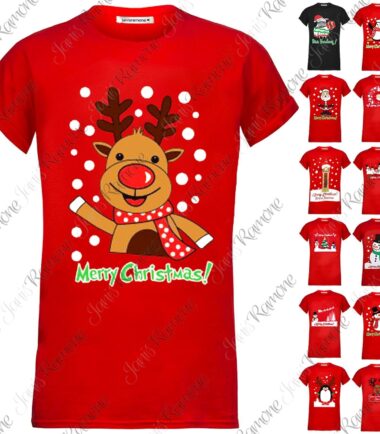 New Womens Mens Merry Christmas Reindeer Santa Novelty T-Shirt Unisex Xmas Top