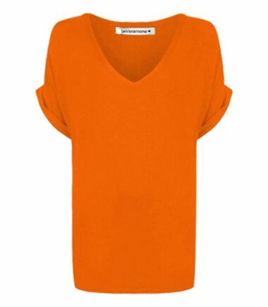 New-Womens-Turn-Up-Short-Sleeve-Plain-Printed-V-Neck-Loose-Baggy-Fit-T-Shirt-Top New Womens Turn Up Short Sleeve Plain Printed V Neck Loose Baggy Fit T-Shirt Top