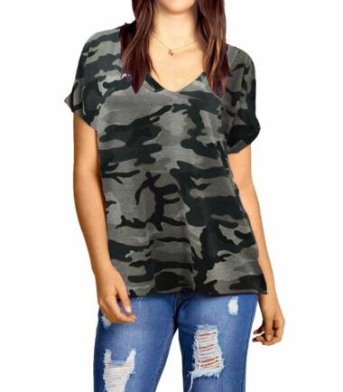 New-Womens-Turn-Up-Short-Sleeve-Plain-Printed-V-Neck-Loose-Baggy-Fit-T-Shirt-Top New Womens Turn Up Short Sleeve Plain Printed V Neck Loose Baggy Fit T-Shirt Top