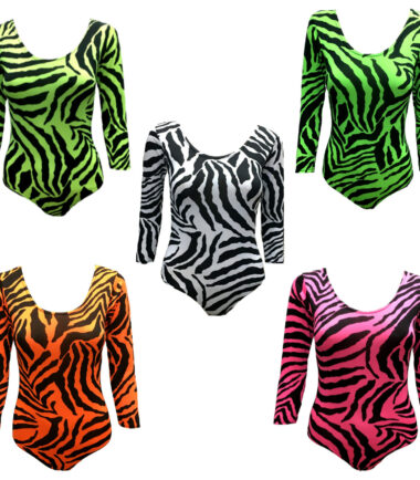 GIRLS NEON ZEBRA LEOTARDS GYMNASTICS SCHOOL UNIFORM SWIMMING BALLET PE LEOTARD