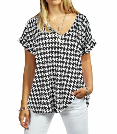 New-Womens-Turn-Up-Short-Sleeve-Plain-Printed-V-Neck-Loose-Baggy-Fit-T-Shirt-Top New Womens Turn Up Short Sleeve Plain Printed V Neck Loose Baggy Fit T-Shirt Top