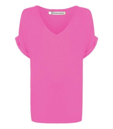 New-Womens-Turn-Up-Short-Sleeve-Plain-Printed-V-Neck-Loose-Baggy-Fit-T-Shirt-Top New Womens Turn Up Short Sleeve Plain Printed V Neck Loose Baggy Fit T-Shirt Top