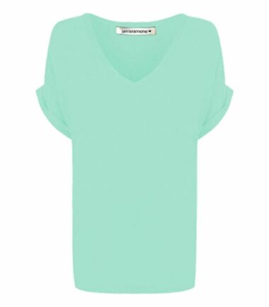 New-Womens-Turn-Up-Short-Sleeve-Plain-Printed-V-Neck-Loose-Baggy-Fit-T-Shirt-Top New Womens Turn Up Short Sleeve Plain Printed V Neck Loose Baggy Fit T-Shirt Top