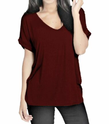 New-Womens-Turn-Up-Short-Sleeve-Plain-Printed-V-Neck-Loose-Baggy-Fit-T-Shirt-Top New Womens Turn Up Short Sleeve Plain Printed V Neck Loose Baggy Fit T-Shirt Top