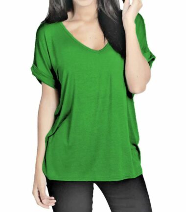 New-Womens-Turn-Up-Short-Sleeve-Plain-Printed-V-Neck-Loose-Baggy-Fit-T-Shirt-Top New Womens Turn Up Short Sleeve Plain Printed V Neck Loose Baggy Fit T-Shirt Top