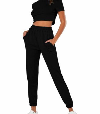 Womens-Short-Sleeve-Crop-Top-Joggers-Bottoms-2-Pcs-Set-Active-Sports-Loungewear Womens Short Sleeve Crop Top Joggers Bottoms 2 Pcs Set Active Sports Loungewear