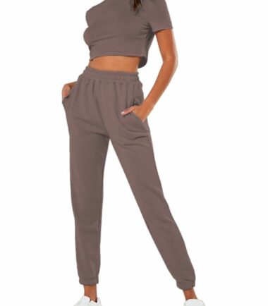 Womens-Short-Sleeve-Crop-Top-Joggers-Bottoms-2-Pcs-Set-Active-Sports-Loungewear Womens Short Sleeve Crop Top Joggers Bottoms 2 Pcs Set Active Sports Loungewear