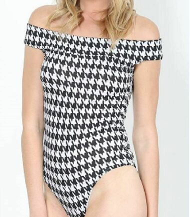 New-Womens-Printed-Sleeveless-Bardot-Off-Shoulder-Leotard-Bodysuit-Stretchy-Top New Womens Printed Sleeveless Bardot Off Shoulder Leotard Bodysuit Stretchy Top