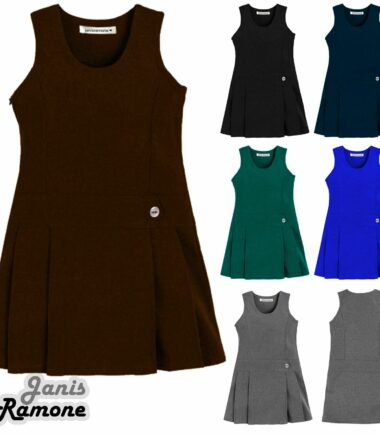 Girls Kids One Button Front 4 Pleated Sleeveless Pinafore School Uniform Dress