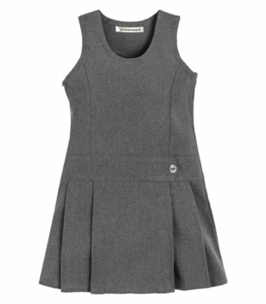 Girls Kids One Button Front 4 Pleated Sleeveless Pinafore School Uniform Dress