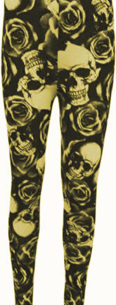 GIRLS SKULL & ROSE LEGGINGS HALLOWEEN PARTY KIDS CHILDRENS FANCY SKULLS ROSES