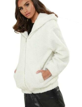 Shelikes Womens Ladies Teddy Faux Fur Borg Hood Hooded Jacket Zip Up Coat