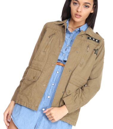 New Womens Cotton Plain Badged Fashion Army Jacket Coat Duffel