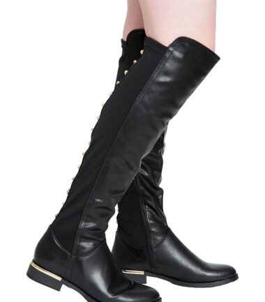 Womens Winter PU Glossy Faux Suede Knee High Block Heel Zip Lace Up Shoes Boots