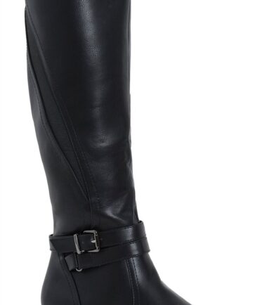 Womens Ladies Zip Up Buckle Knee Length High Flat Block Low Heel Boots Shoes UK