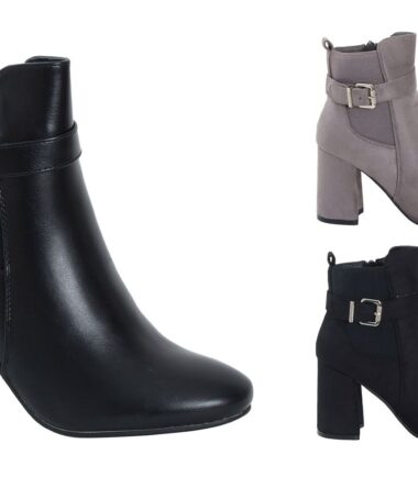 Womens Ladies Black Buckle Ankle Suede Zip Up Block Heel Ladies Boots Shoes UK