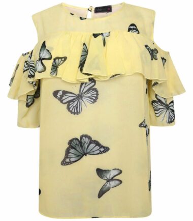 New Womens Plus Size Butterfly Chiffon Short Sleeve Cold Shoulder Blouse Top