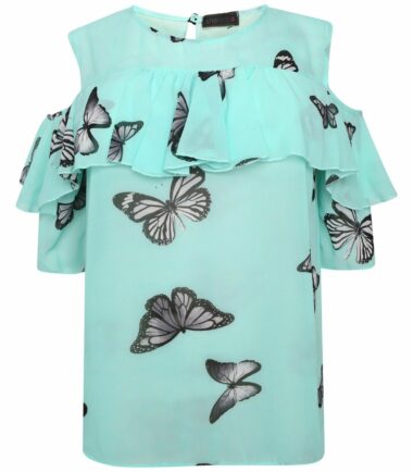 New Womens Plus Size Butterfly Chiffon Short Sleeve Cold Shoulder Blouse Top