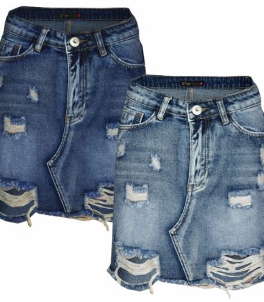 New Womens Extreme Ripped Zip Bodycon High Waisted Fashionable Denim Mini Skirt