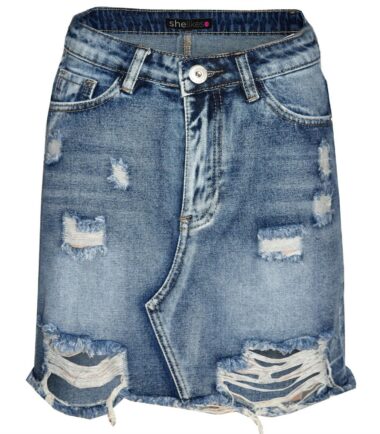 New Womens Extreme Ripped Zip Bodycon High Waisted Fashionable Denim Mini Skirt